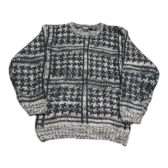 Vintage 90s INC Gray Black‎ Patterned Knit Crewneck Sweater Adult Medium - Picture 1 of 4